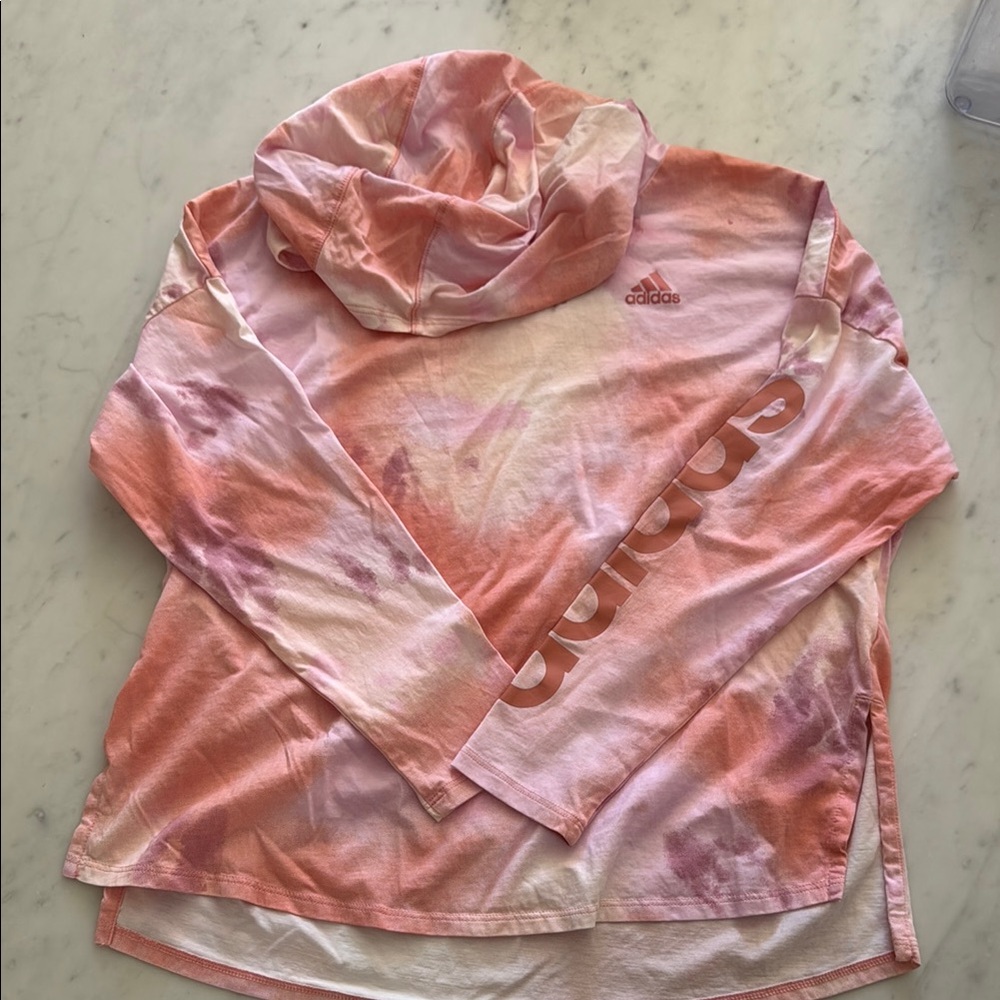 Girls Adidas Pastel Pink and Orange Hoodie - M